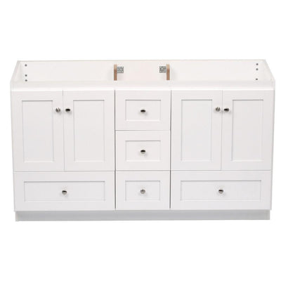 Shaker 60 in. W x 21 in. D x 34.5 in. H Vanity for Double Basins Cabinet Only in Satin White - Super Arbor