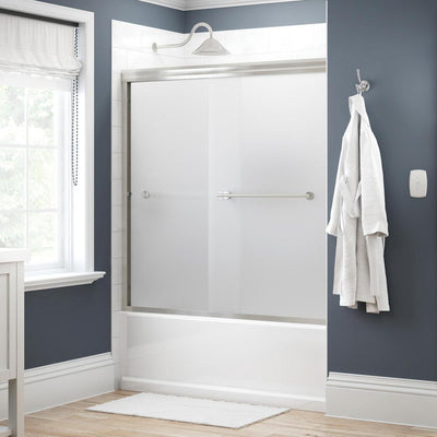 Lyndall 60 in. x 58-1/8 in. Semi-Frameless Traditional Sliding Bathtub Door in Nickel with Niebla Glass - Super Arbor
