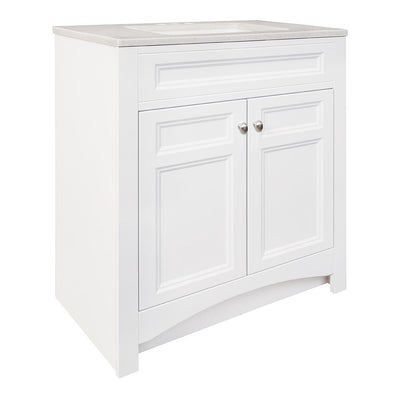 Modular 30-1/2 in. W Bath Vanity in White with Solid Surface Technology Vanity Top in Silver Fox with White Basin - Super Arbor