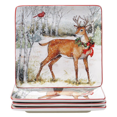 10.25 in. Winter Forest Multicolored Earthenware Dinner Plate (Set of 4) - Super Arbor