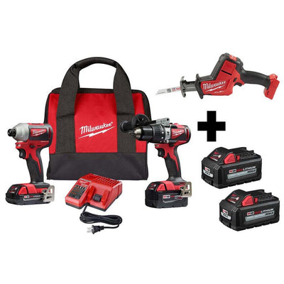 M18 18-Volt Lithium-Ion Brushless Cordless Hammer Drill/Impact/Reciprocating Saw Combo Kit (3-Tool) with 4-Batteries - Super Arbor
