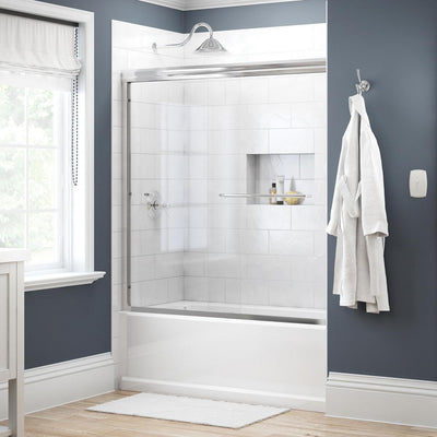 Simplicity 60 in. x 58-1/8 in. Semi-Frameless Traditional Sliding Bathtub Door in Chrome with Clear Glass - Super Arbor
