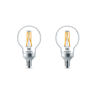 Philips 60-Watt Equivalent G16.5 Dimmable Candelabra Base LED Light Bulb with Warm Glow Dimming Effect Soft White (2-Pack) - Super Arbor
