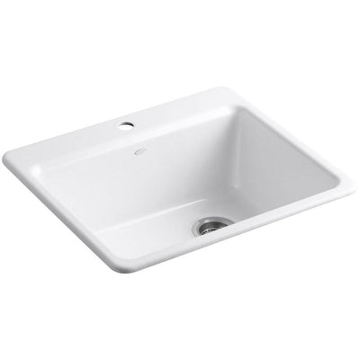 Riverby Drop-In Cast Iron 25 in. 1-Hole Single Bowl Kitchen Sink in White with Basin Rack - Super Arbor
