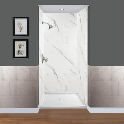 Expressions 36 in. x 60 in. x 72 in. 3-Piece Easy Up Adhesive Alcove Shower Wall Surround in White - Super Arbor