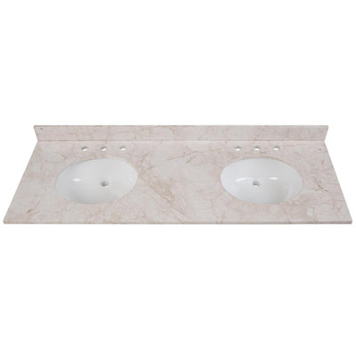 61 in. W x 22 in. D Stone Effects Double Sink Vanity Top in Dune with White Sinks - Super Arbor