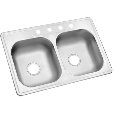 Drop-In Stainless Steel 33 in. 4-Hole Double Bowl Kitchen Sink - Super Arbor