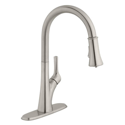 Single-Handle Pull-Down Sprayer Kitchen Faucet with LED Light in Stainless Steel - Super Arbor