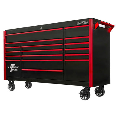 DX Series 72 in. 17-Drawer Roller Cabinet Tool Chest with Mag Wheels in Black with Red Drawer Pulls - Super Arbor