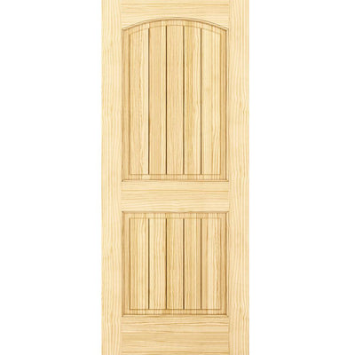 32 in. x 80 in. Unfinished 2 Panel Arch Top V-Groove Solid Core Pine Interior Door Slab - Super Arbor