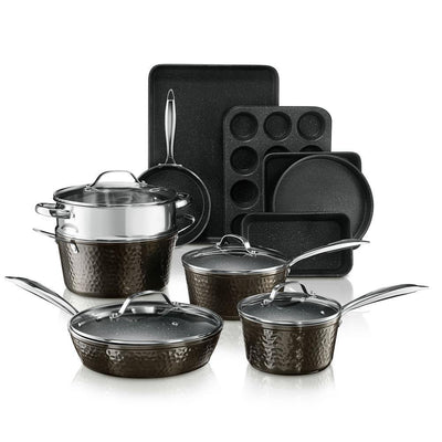 15-Piece Aluminum Hammered Ultra-Durable Non-Stick Diamond Infused Cookware and Bakeware Set - Super Arbor