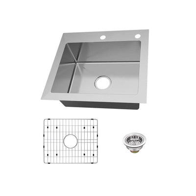Dual Mount 18-Gauge Stainless Steel 25 in. 2-Hole Single Bowl Kitchen Sink with Grid and Drain Assembly - Super Arbor