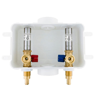 1/2 in. x 3/4 in. MHT Brass Washing Machine Outlet Box with Water Hammer with 1/2 in. Crimp PEX - Super Arbor
