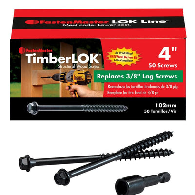 3/16 in. 4 in. TimberLok Coarse Steel External Hex Drive, Hex Head Heavy-Duty Wood Screws (50-Pack) - Super Arbor