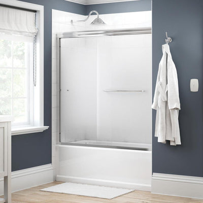 Simplicity 60 in. x 58-1/8 in. Semi-Frameless Traditional Sliding Bathtub Door in Chrome with Droplet Glass - Super Arbor