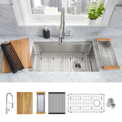 Crosstown Stainless Steel 33 in. Single Bowl Dual Mount Kitchen Sink with Workstation Kit - Super Arbor