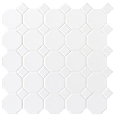 Daltile Matte White Octagon Dot 12 in. x 12 in. x 6mm Ceramic Mosaic Floor and Wall Tile (1 sq. ft. / piece) - Super Arbor