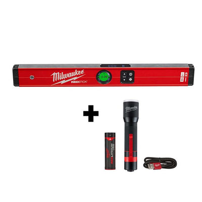 24 in. Redstick Digital Box Level with Pin-Point Measurement Technology W/ 700 Lumens LED Rechargeable Flashlight - Super Arbor