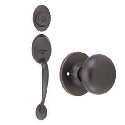 Coventry Oil-Rubbed Bronze Door Handleset with Cambridge Knob Interior and Single Cylinder Deadbolt - Super Arbor