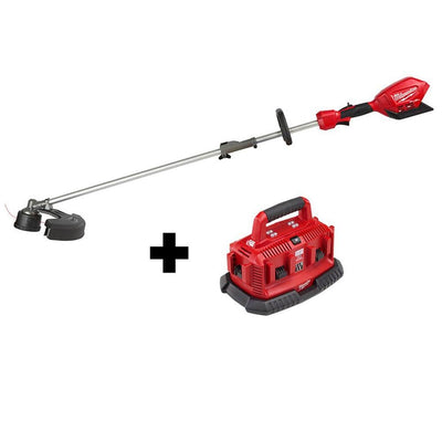 Milwaukee M18 FUEL 18-Volt Lithium-Ion Cordless Brushless String Trimmer with Attachment Capability with M18 6-Port BatteryCharger - Super Arbor