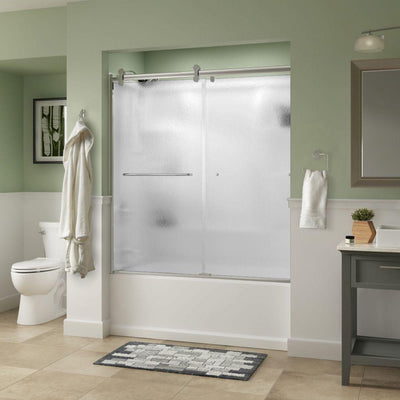 Simplicity 60 x 58-3/4 in. Frameless Contemporary Sliding Bathtub Door in Chrome with Rain Glass - Super Arbor