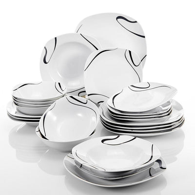 KAYLA Series 24-Piece White Porcelain Pattern Dinnerware Set Plates and Bowls Set (Service for 6) - Super Arbor