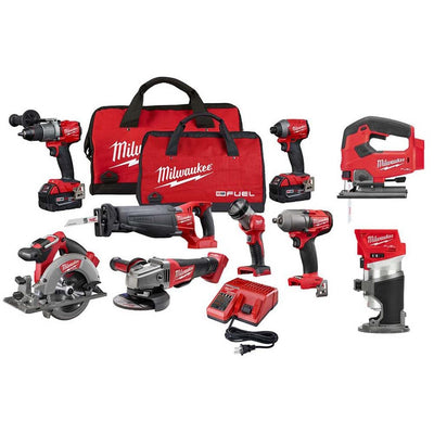 M18 FUEL 18-Volt Lithium-Ion Brushless Cordless Combo Kit (9-Tool) W/(2) 5.0 Ah Batteries, (1) Charger, (2) Tool Bags - Super Arbor