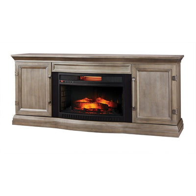Cinder Lake 65 in. TV Stand Infrared Electric Fireplace with Sound Bar in Gray Finish - Super Arbor