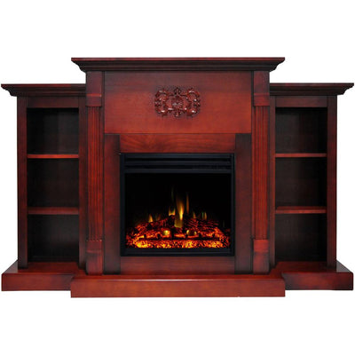 Sanoma 72 in. Electric Fireplace Heater in Cherry with Mantel, Bookshelves, Enhanced Log Display and Remote - Super Arbor