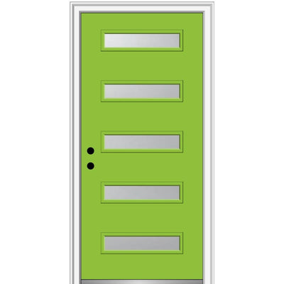 36 in. x 80 in. Davina Right-Hand Inswing 5-Lite Frosted Glass Painted Steel Prehung Front Door on 4-9/16 in. Frame - Super Arbor