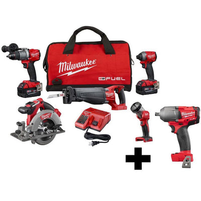 M18 FUEL 18-Volt Lithium-Ion Brushless Cordless Combo Kit (5-Tool) with  M18 FUEL Mid Torque 1/2 in. Impact Wrench - Super Arbor
