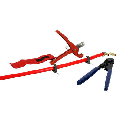 PEX Plumbing Kit - Crimper, Cutter Tool with Lock Hook, 1/2 in. Elbow Cinch and Half Clamp - Super Arbor