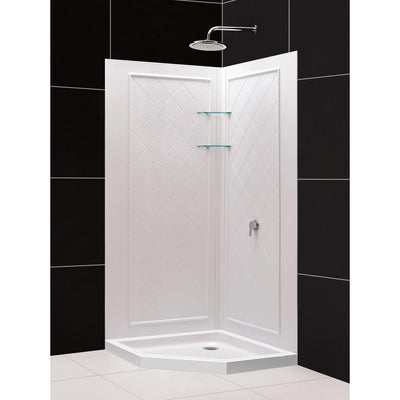 SlimLine 42 in. x 42 in. Neo-Angle Shower Base in White with Back-Walls - Super Arbor