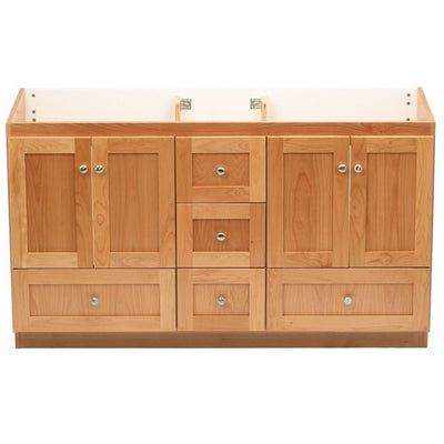 Shaker 60 in. W x 21 in. D x 34.5 in. H Vanity for Double Basins Cabinet Only in Natural Alder - Super Arbor