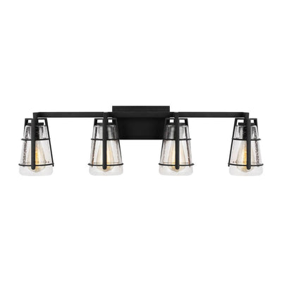 Adelaide 33.5 in. W. 4-Light Midnight Black Vanity Light with Clear Seeded Glass Shades - Super Arbor