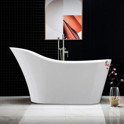 Bradbury 59 in Acrylic Freestanding Single Slipper Soaking Bathtub with Drain and Overflow Included in White - Super Arbor