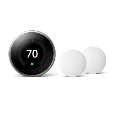 Nest Learning Thermostat 3rd Gen in Stainless Steel and Google Nest Temperature Sensor (2-Pack) - ARB775W Exclusive - Super Arbor