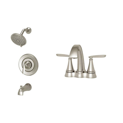 Somerville 4 in. Centerset Bathroom Faucet and Single-Handle 3-Spray Tub and Shower Faucet Set in Brushed Nickel - Super Arbor