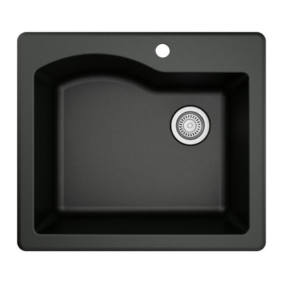 Drop-In Quartz Composite 25 in. 1-Hole Single Bowl Kitchen Sink in Black - Super Arbor