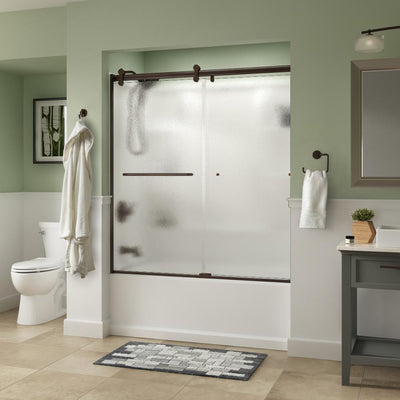 Simplicity 60 x 58-3/4 in. Frameless Contemporary Sliding Bathtub Door in Bronze with Rain Glass - Super Arbor