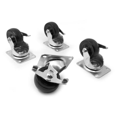 2.5 in. 175 lbs. Capacity Rubber Single-Bearing Swivel Plate Caster with Brake (4-Pack) - Super Arbor