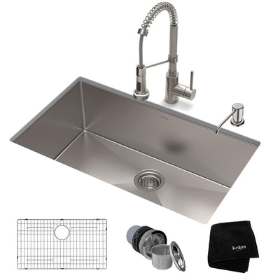 Standart PRO All-in-One Undermount Stainless Steel 32 in. Single Bowl Kitchen Sink with Faucet in Stainless Steel - Super Arbor