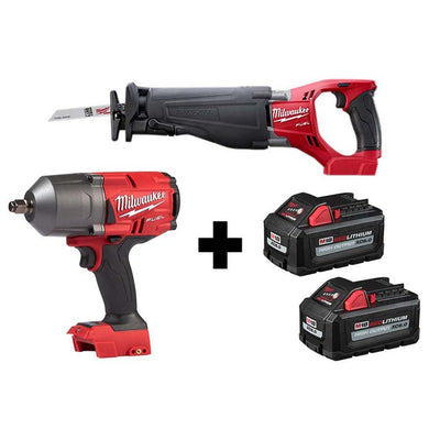 M18 FUEL 18-Volt 1/2 in. Lithium-Ion Brushless Cordless Impact Wrench w/ Friction Ring & Reciprocating Saw 2 Batteries - Super Arbor