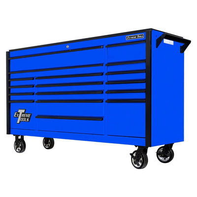 DX Series 72 in. 17-Drawer Roller Cabinet Tool Chest in Blue with Mag Wheels and Black Drawer Pulls - Super Arbor