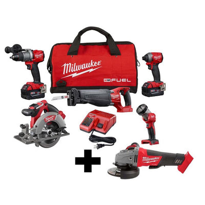 M18 FUEL 18-Volt Lithium-Ion Brushless Cordless Combo Kit (5-Tool) with  M18 FUEL Grinder with Paddle Switch - Super Arbor