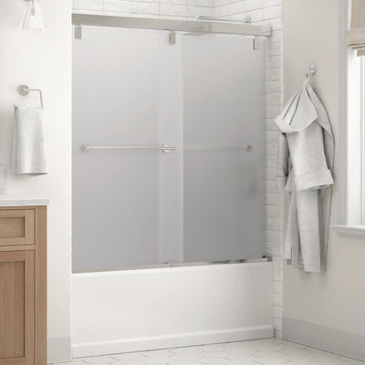Lyndall 60 x 59-1/4 in. Frameless Mod Soft-Close Sliding Bathtub Door in Chrome with 1/4 in. (6mm) Niebla Glass - Super Arbor