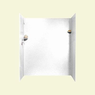 36 in. x 60 in. x 72 in. 3-piece Easy Up Adhesive Alcove Shower Surround in White - Super Arbor