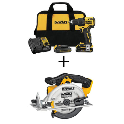 ATOMIC 20-Volt MAX Li-Ion Brushless Cordless Compact 1/2 in. Drill Driver with Bonus Cordless Circular Saw (Tool-Only) - Super Arbor