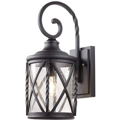 1-Light Black 18.75 in. Outdoor Wall Lantern Sconce with Seeded Glass - Super Arbor