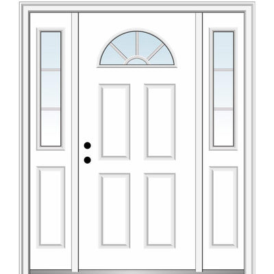68.5 in. x 81.75 in. Internal Grilles Right-Hand Inswing 1/4-Lite Clear Painted Steel Prehung Front Door with Sidelites - Super Arbor